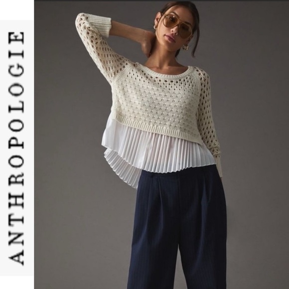 FINAL Last Chance NWT Anthropologie Maeve Layered Pleated Sweater Ivory xs - Picture 2 of 15